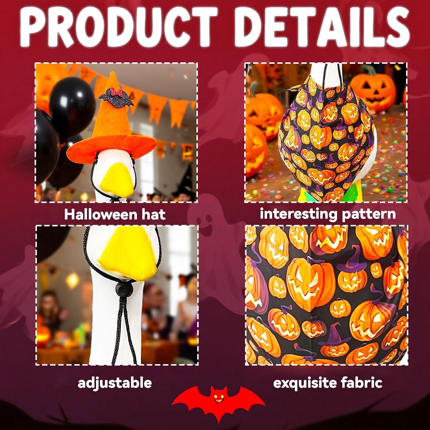 Halloween Porch Goose Outfits for 23"/17" Cement or Plastic Goose Statue,Halloweens Witch Hat and Colorful Scarf，For Halloweens Yard Lawn Outdoor Garden Patio Statue Decoration（Orange）