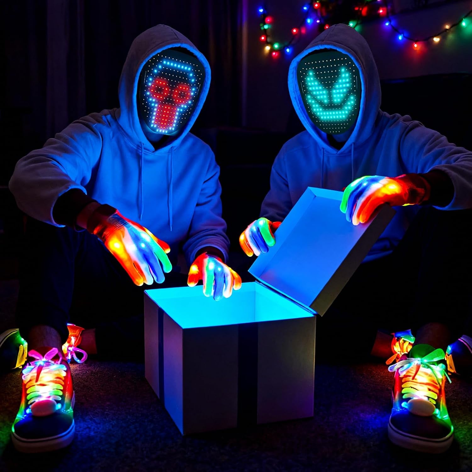 3 Set Halloween Gesture Sensing LED Mask Glow Skeleton Gloves & Shoelaces