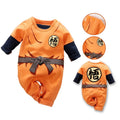 Baby anime romper orange onesie detail with black printed design