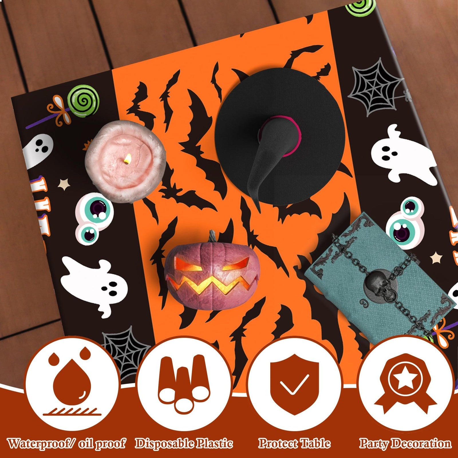 Halloween Decorations 2 Pack Plastic Tablecloth for Halloween Party Decorations