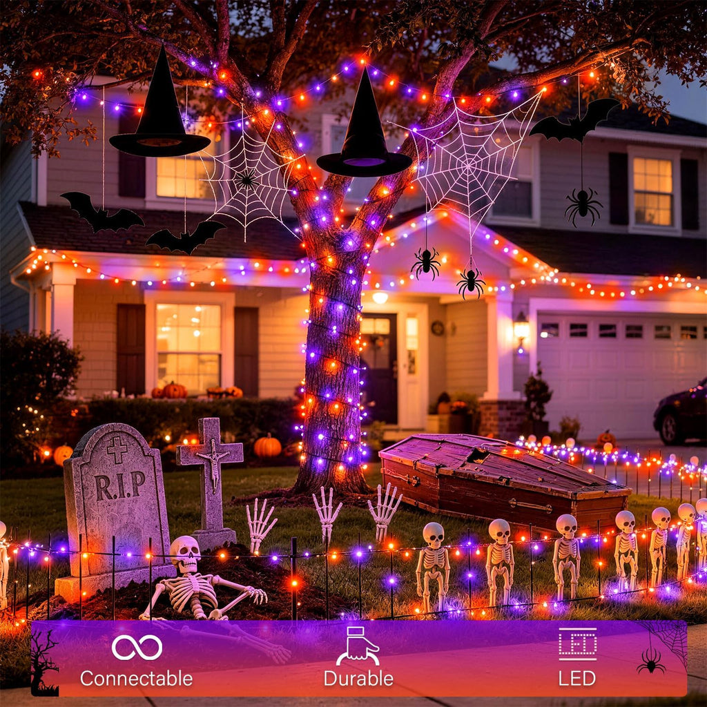 250LED Orange and Purple Halloween String Lights Plug In