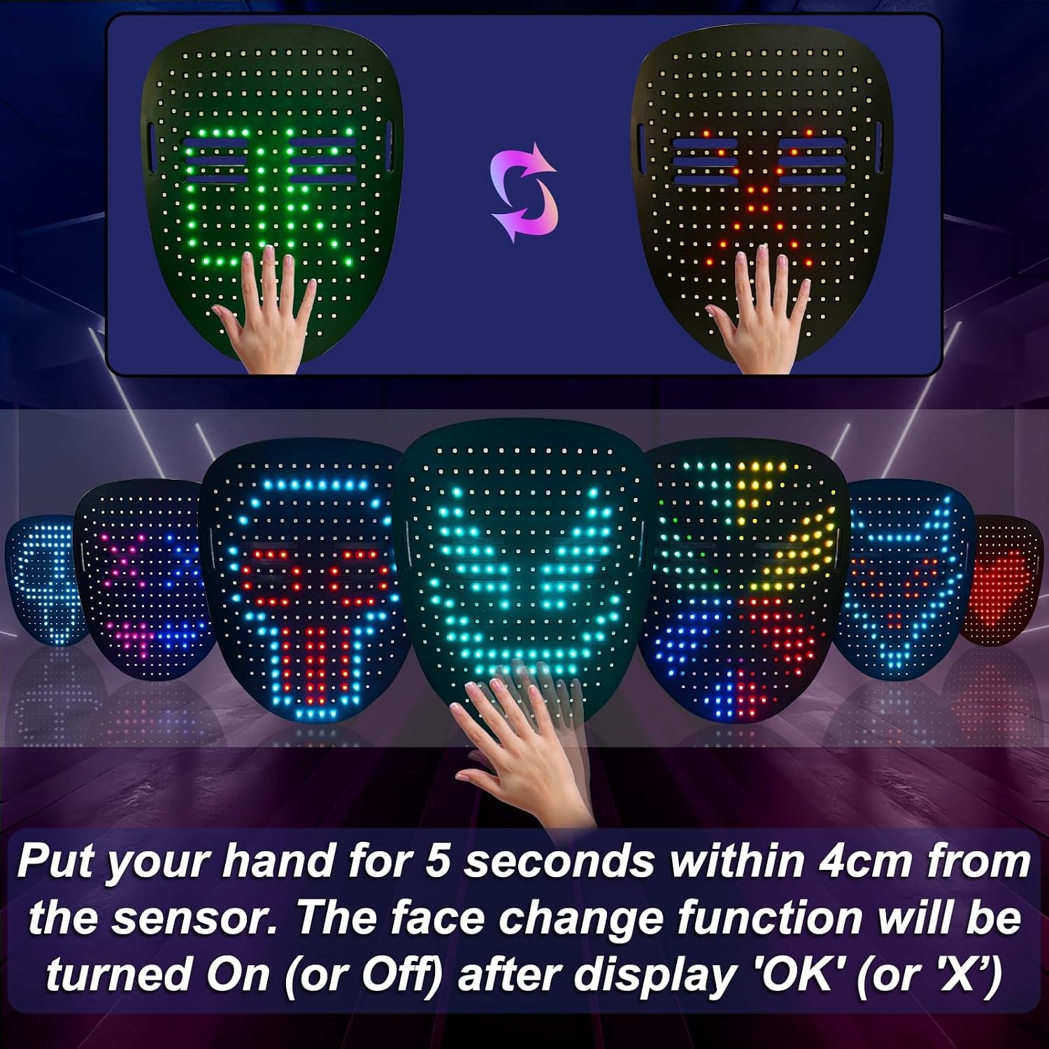 3 Set Halloween Gesture Sensing LED Mask Glow Skeleton Gloves & Shoelaces