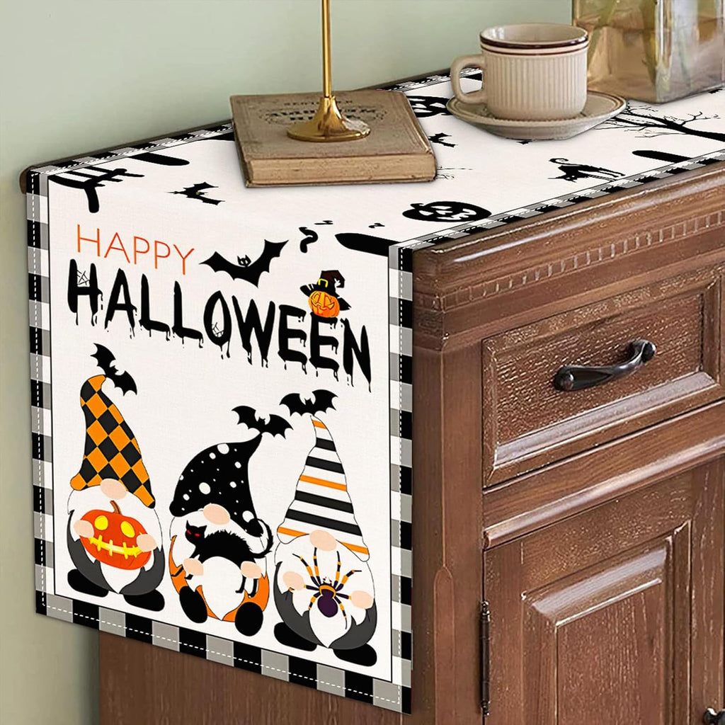 Halloween Table Runner, Happy Halloween Kitchen Dining Table Decorations, Table Runner Fall for Home Party Decor 13X72 Inch