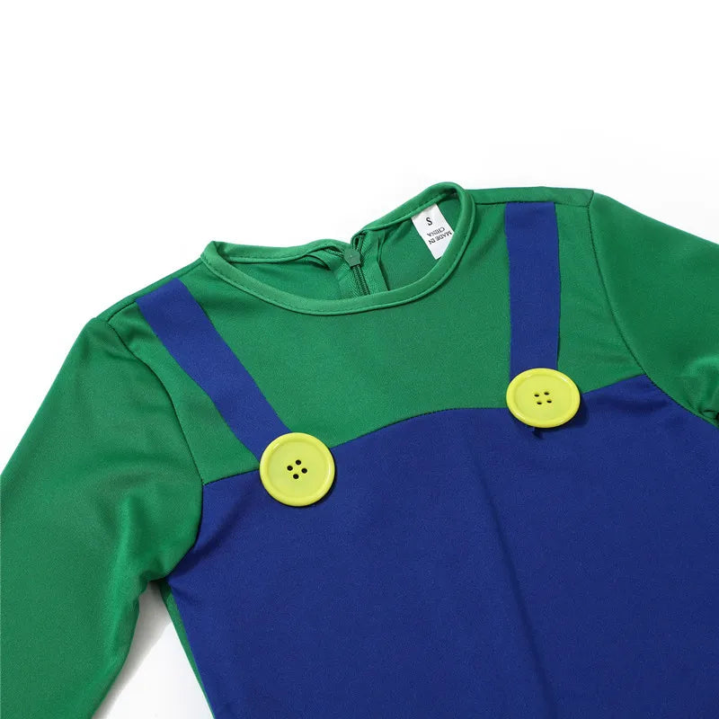 Game costume detail showing green sleeve, buttons, and fabric texture