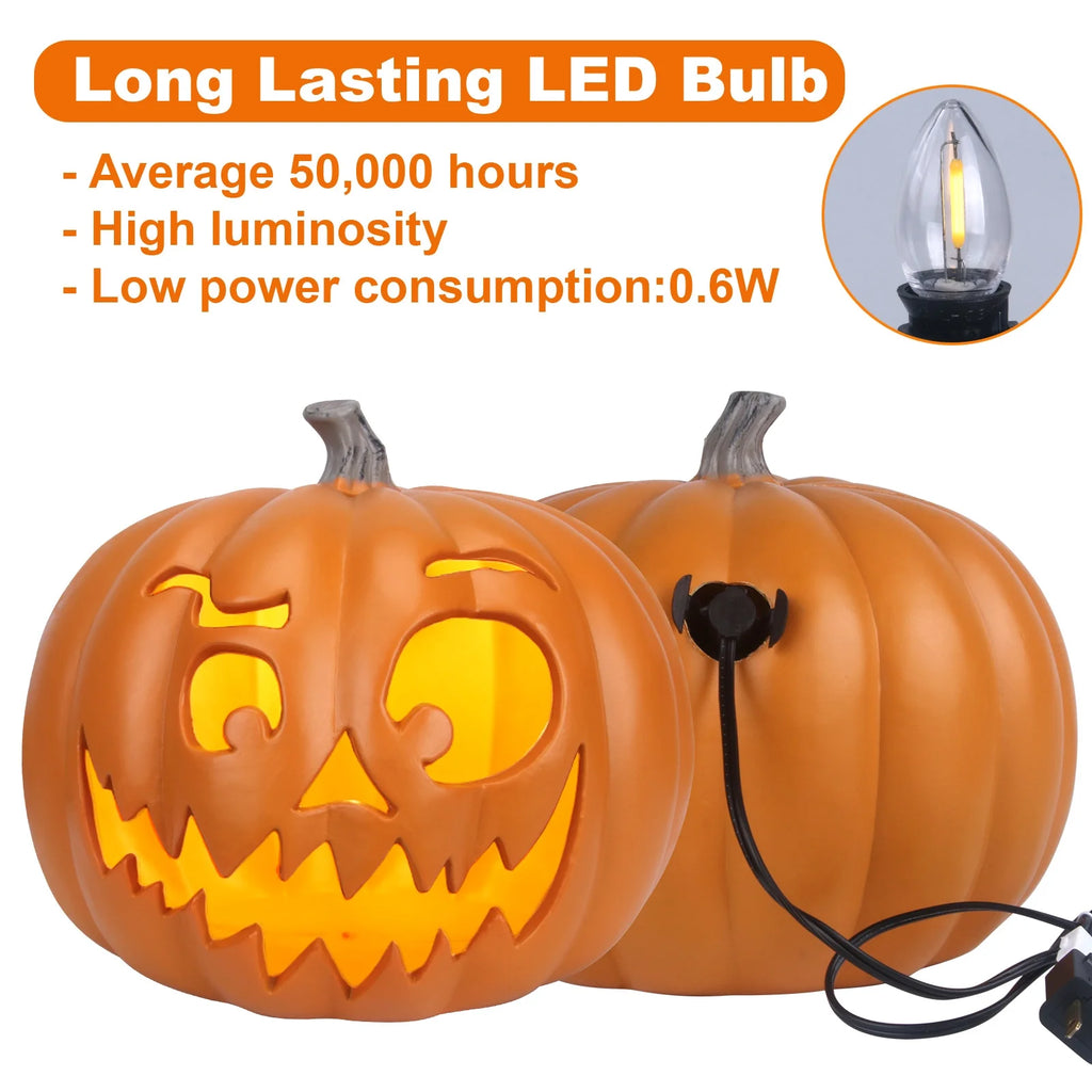 11" Jack O' Lantern Halloween Light-Up Pumpkin Lights - Tabletop, Porch, Garden, Bar Decor