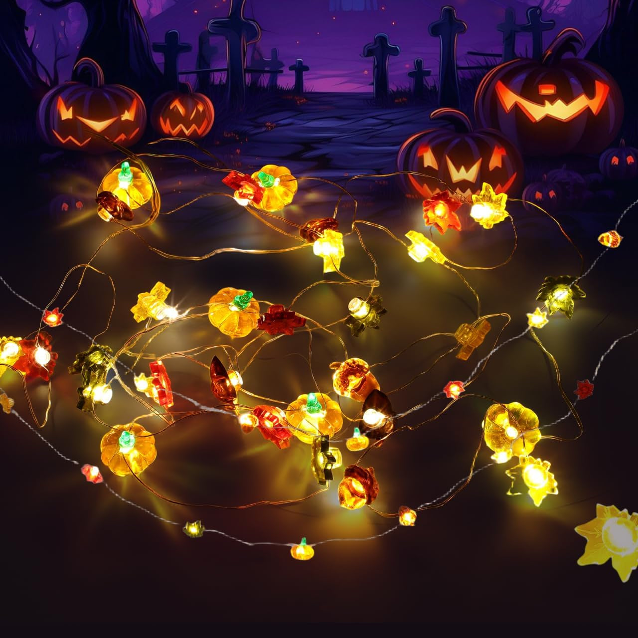 30 LED Thanksgiving String Lights: 3M/9.84Ft Pumpkin String Lights for Decor - Maple Leaf Harvest Decorations for Home Window Front Porch Decor Party Indoor Outdoor