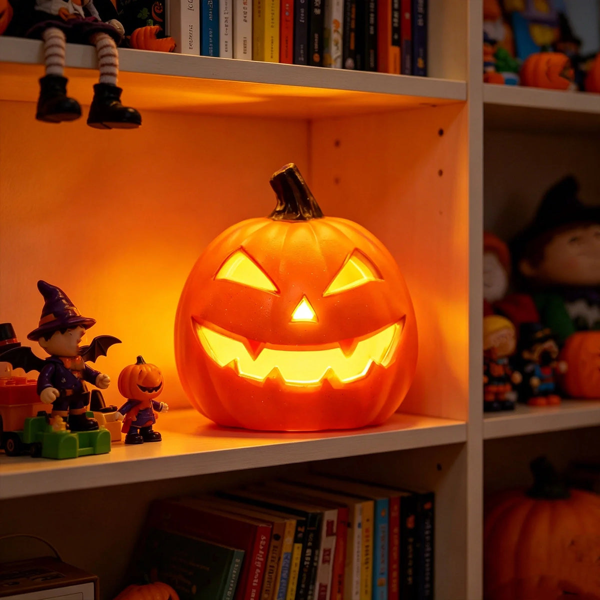 Dengmore 2026 Upgraded 8Inch Warm Light Pumpkin Lantern Scene Layout Halloween Decorations Light up Pumpkin 3D Fall Pumpkin Battery Operated Orange