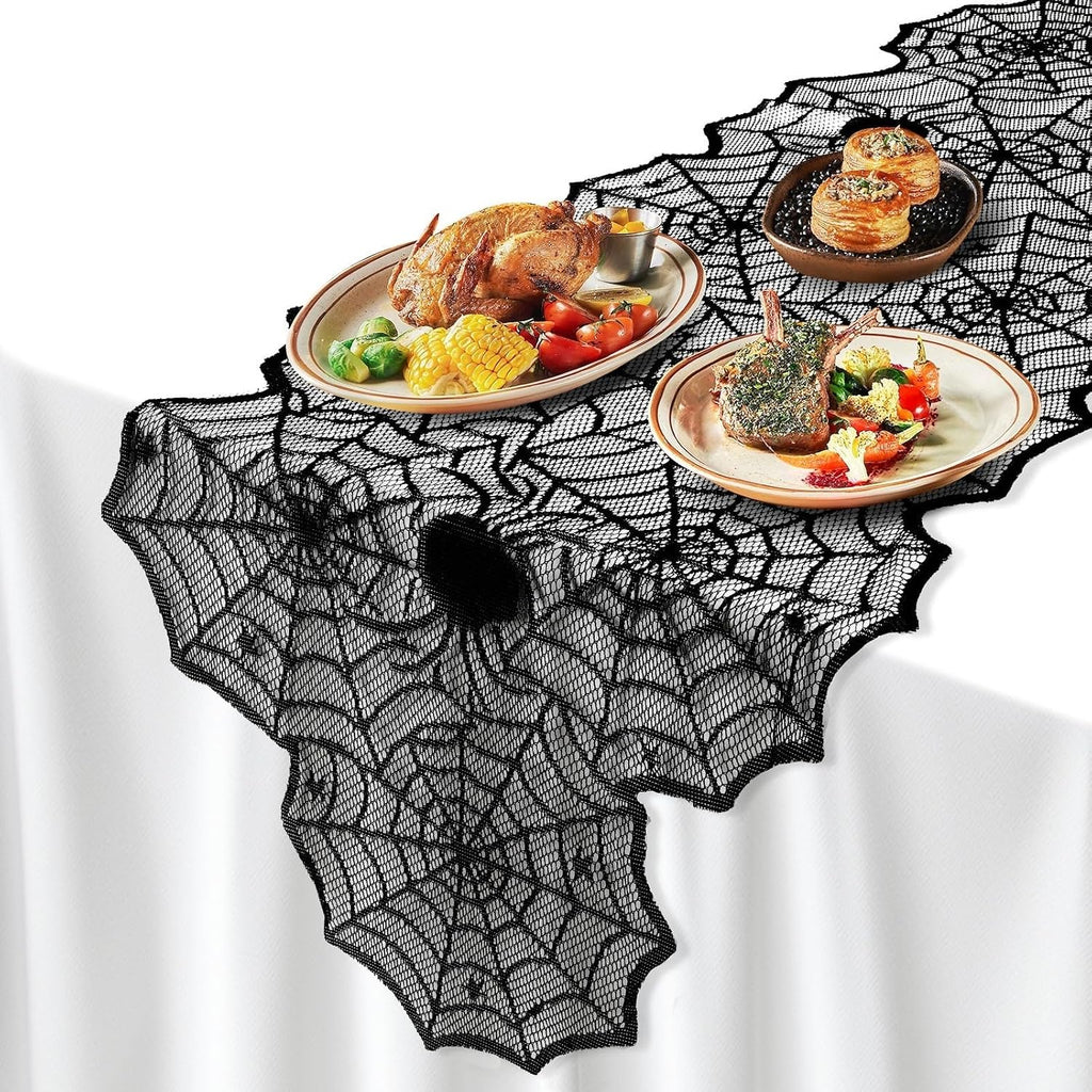 Halloween Decorations Table Runner with Black Lace Spider Web 18 X 72 Inch