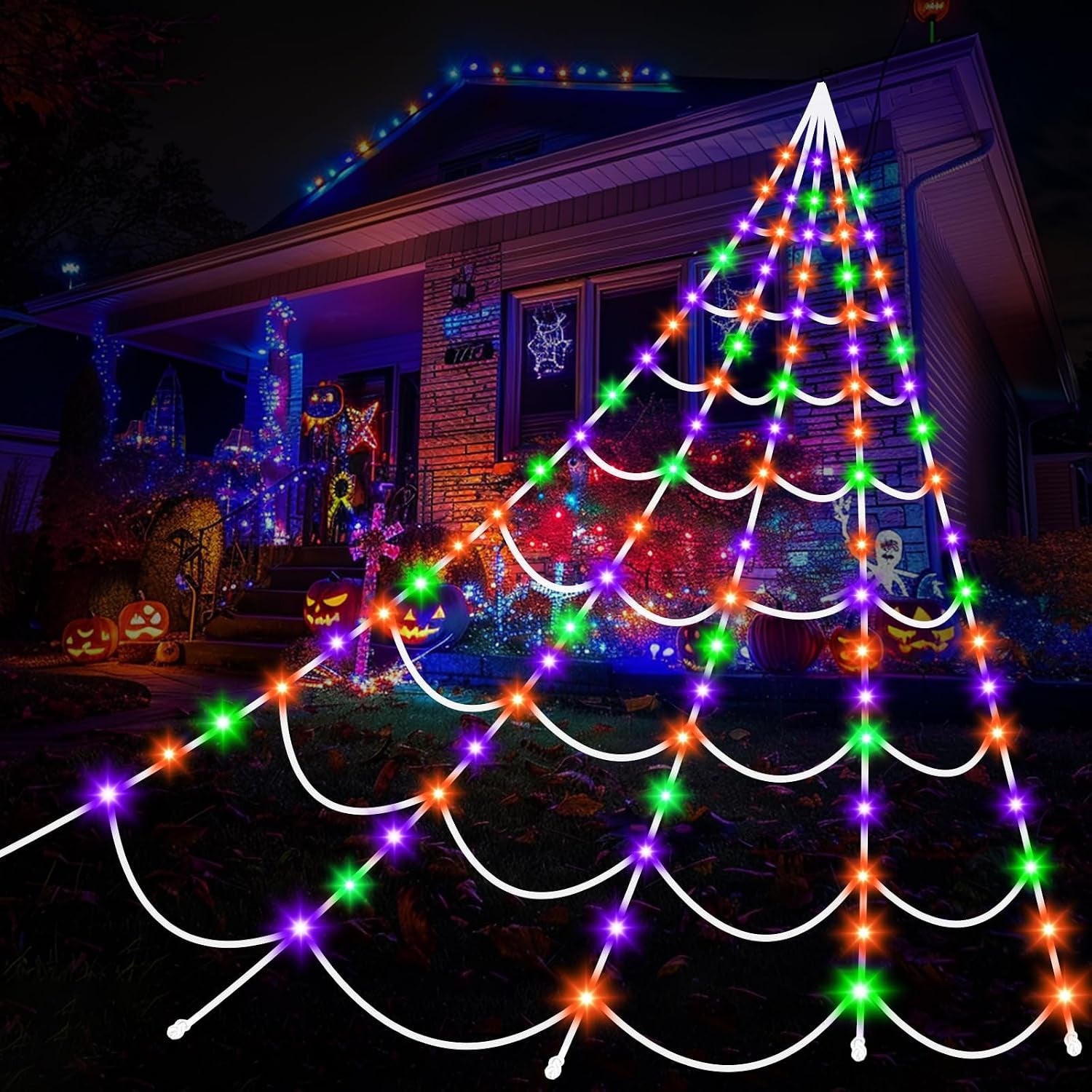 Halloween Decorations Outdoor Spider Webs: 17.4Ft Light up Spider Web Decor