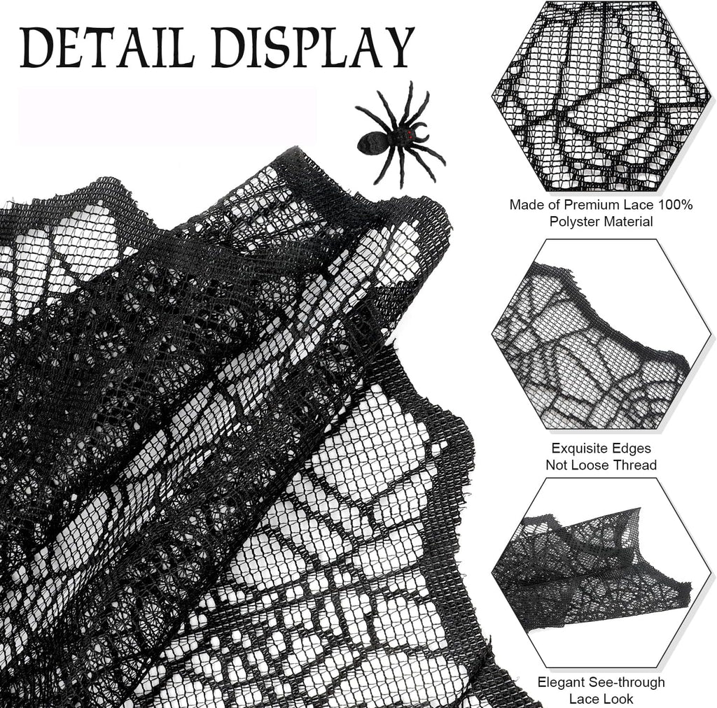 Halloween Decorations Table Runner - Black Lace Spider Web Table Runners for Halloween Table Decor, 18 X 72 Inch Halloweens Lace Table Runner for Halloweens Party Home Kitchen Dinner Decoration Indoor