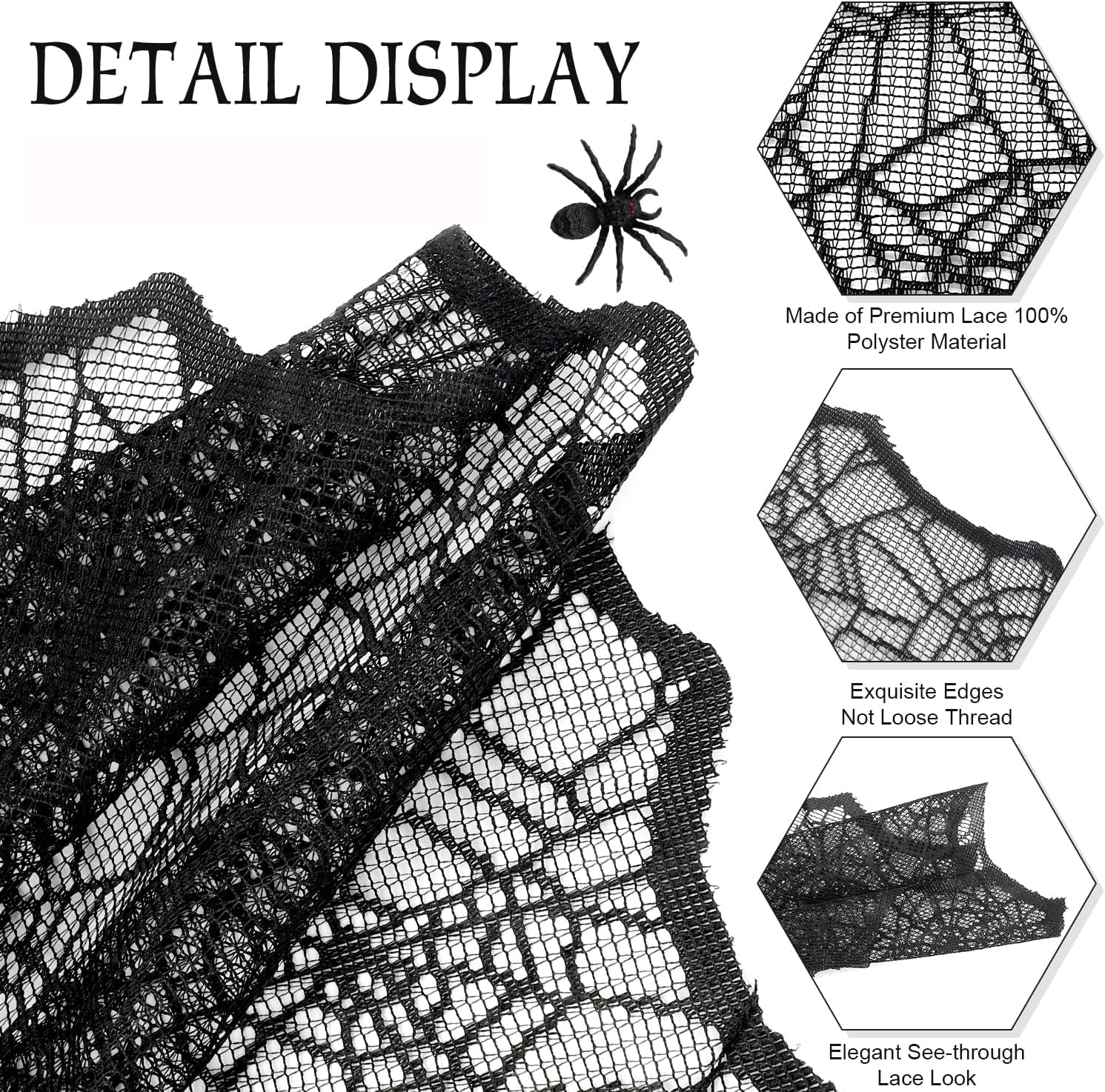 Halloween Decorations Table Runner - Black Lace Spider Web Table Runners for Halloween Table Decor, 18 X 72 Inch Halloweens Lace Table Runner for Halloweens Party Home Kitchen Dinner Decoration Indoor