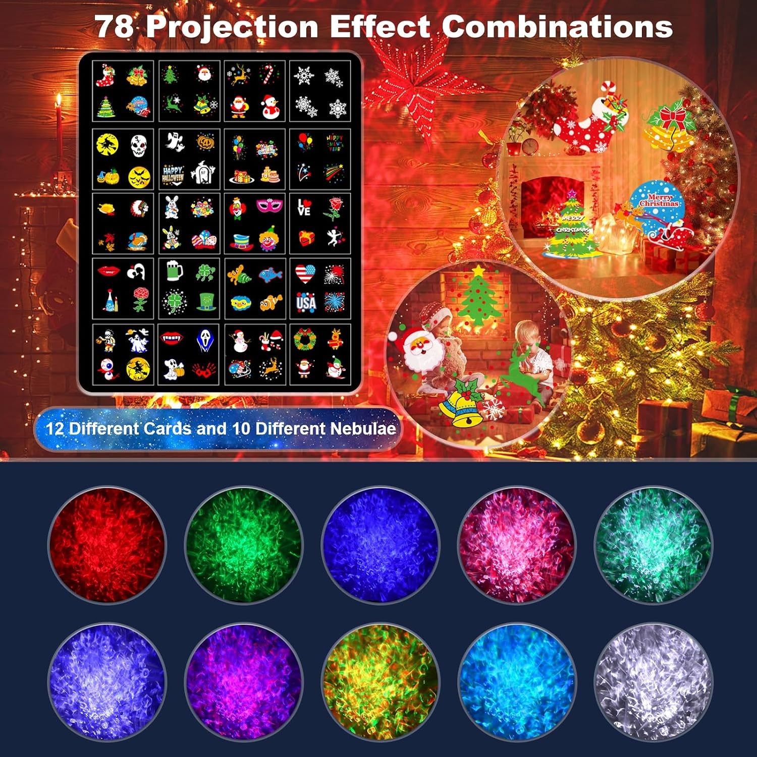 4-Large Pattern Halloween Christmas Projector Lights Outdoor, 29 Effects Holiday Projector Light Outdoor 2 in 1 with Remote, Christmas Decorations Lighting for outside Home Party House Decor