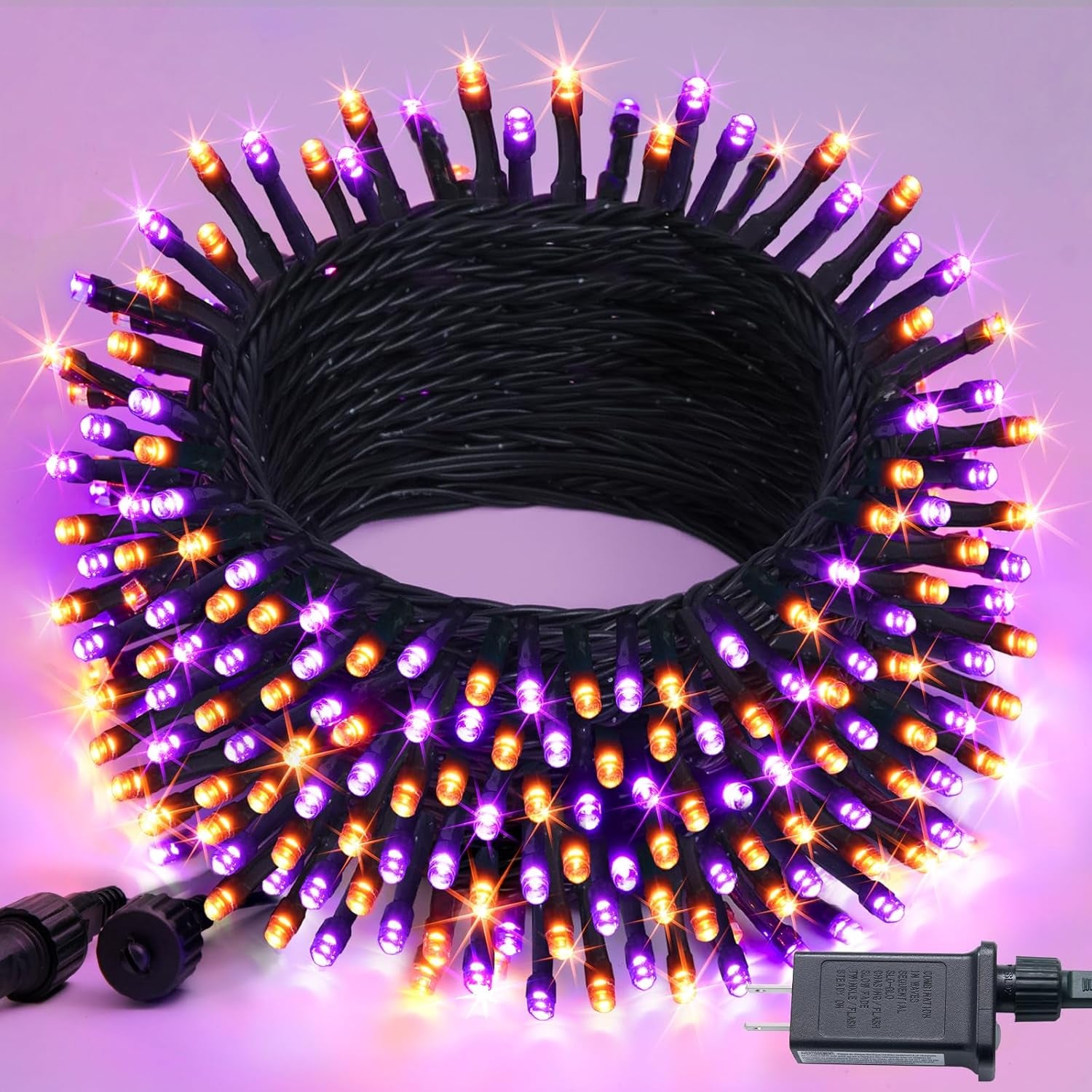 250LED Orange and Purple Halloween String Lights Plug In