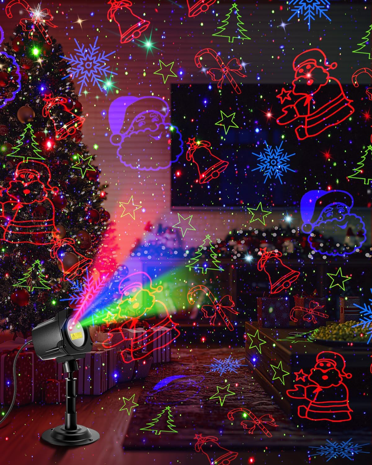 Laser Christmas Projector Lights Outdoor, 2025 Upgraded 3 Color Halloween Light Projector with Christmas Decorative Patterns, Waterproof, Indoor Holiday Decoration, Home Decor, Party, Garden