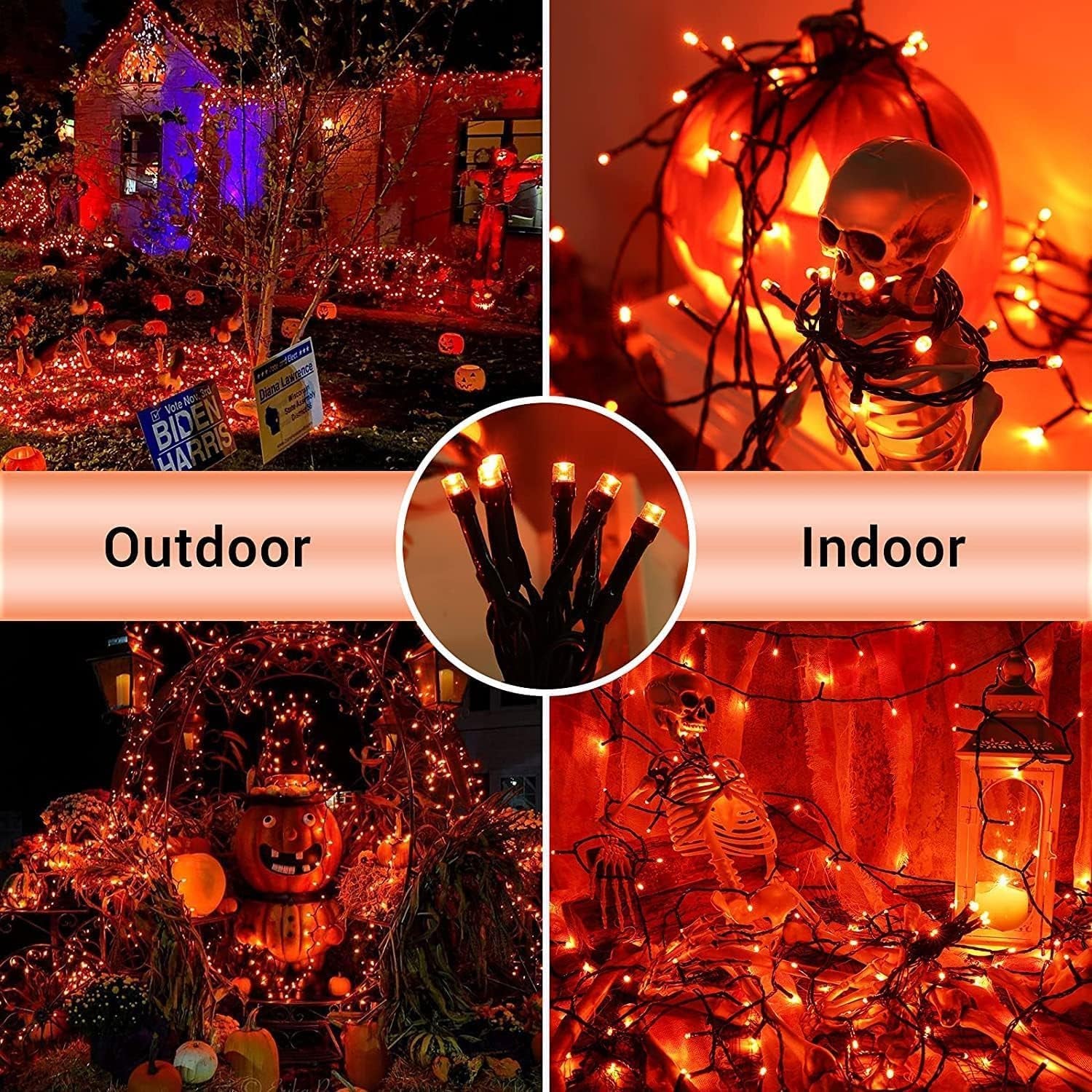 Solar String Lights for Halloween,  Orange Solar String Lights Outdoor 2 Pack Total 400LED 144FT Waterproof, 8 Modes Christmas Light for outside Xmas Tree Patio Yard Garden Festival Decorations
