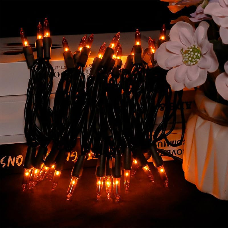 Halloween Lights Orange 35 Count - Incandescent Orange Mini String Lights for Indoor/Outdoor Christmas Halloween Decorations, 8.5 Feet Black Wire, Connectable