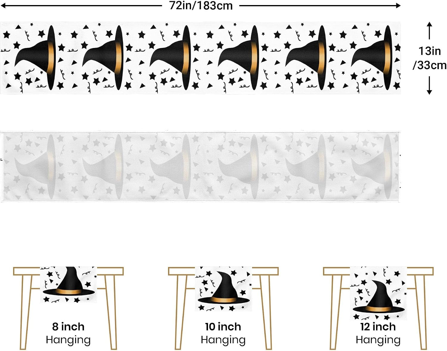 Witch Hat Table Runner Halloween Table Runners 72 Inches Long Table Decorations Dinner Party,Costume Party
