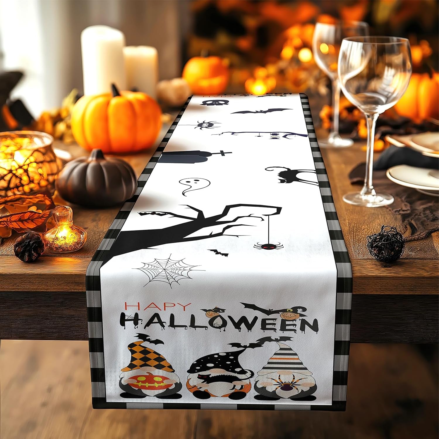 Halloween Table Runner, Happy Halloween Kitchen Dining Table Decorations, Table Runner Fall for Home Party Decor 13X72 Inch