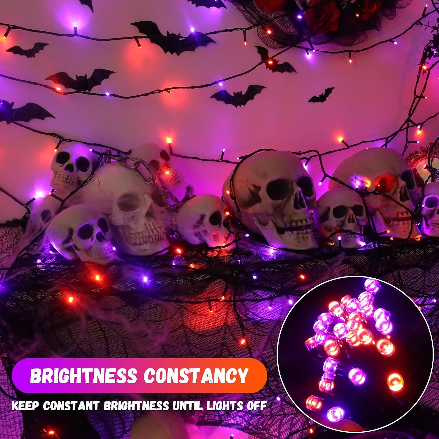 300LED 93 Ft Orange & Purple Halloween Lights 8 Modes Halloween Light Mini Twinkle Light for Party Indoor Outdoor Decor