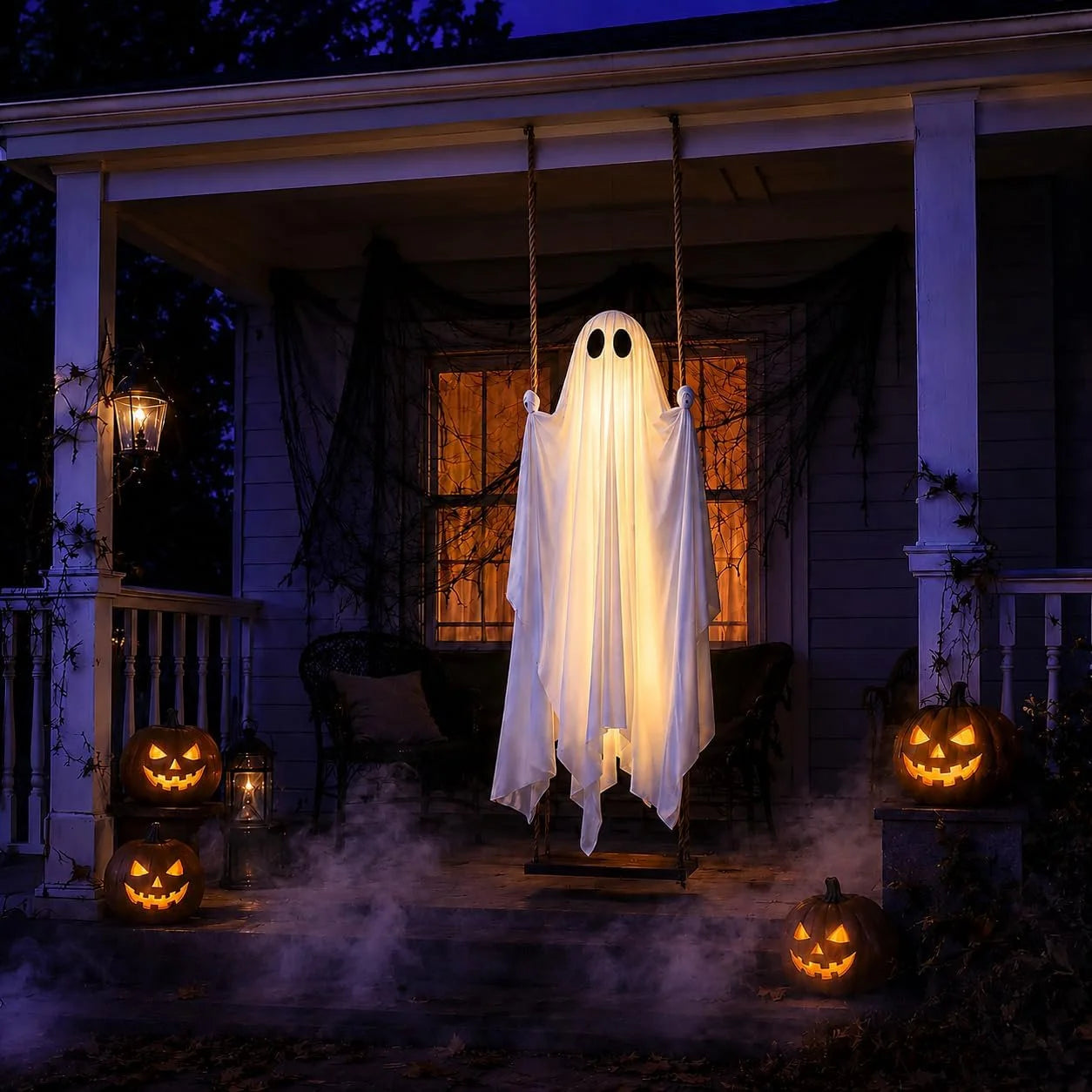Clearance Early Halloween Decorations Outdoor - 5 FT Large Hanging Swing Ghost Halloween Decor, Spooky Cute Ghosts Decorations for Front Porch Yard Tree(Without Remote Control)