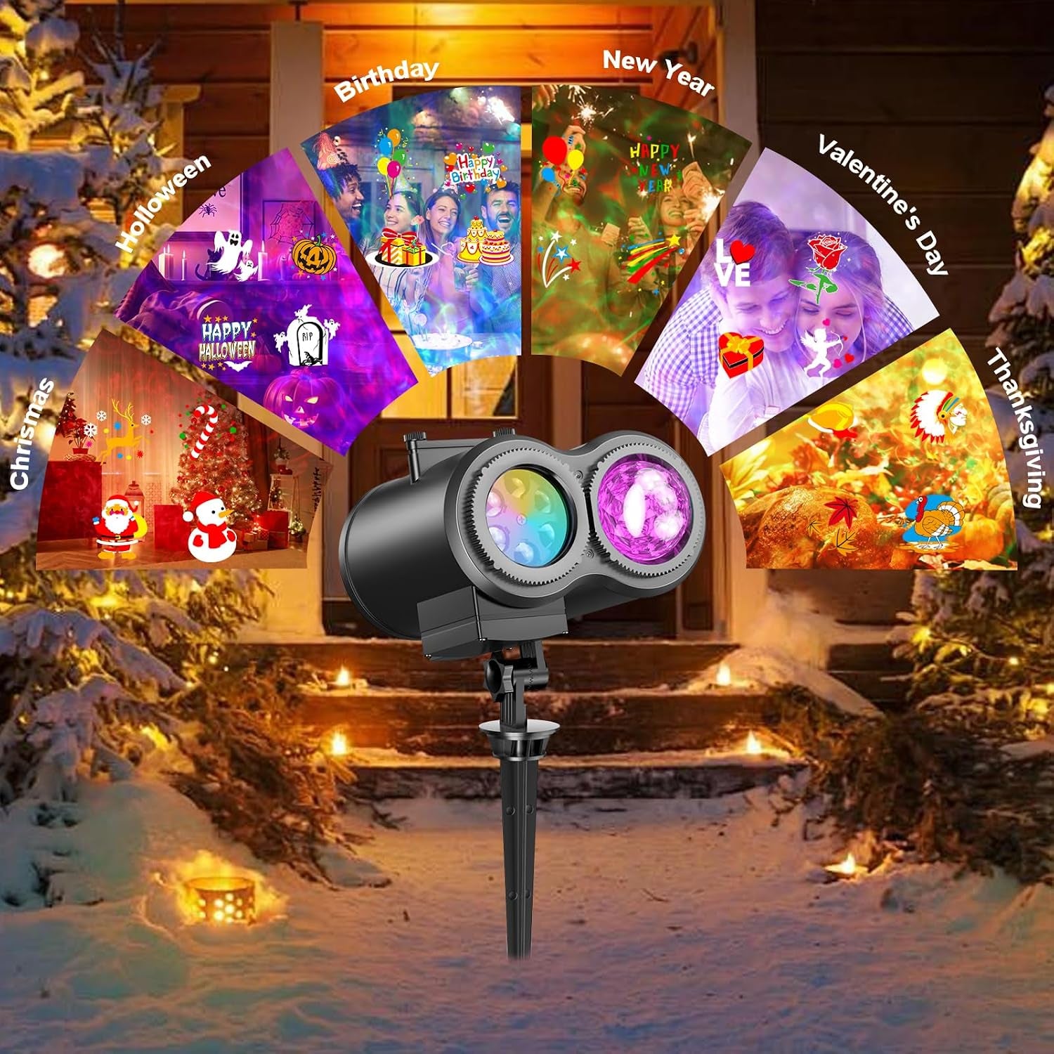 4-Large Pattern Halloween Christmas Projector Lights Outdoor, 29 Effects Holiday Projector Light Outdoor 2 in 1 with Remote, Christmas Decorations Lighting for outside Home Party House Decor