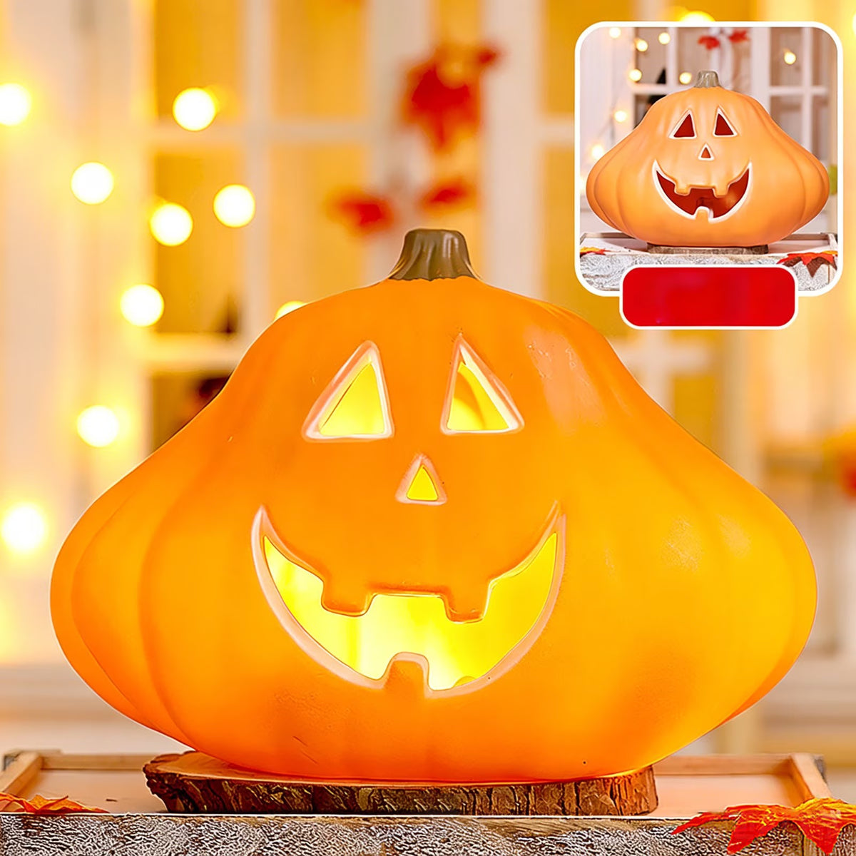 Dengmore 2026 Upgraded 8Inch Warm Light Pumpkin Lantern Scene Layout Halloween Decorations Light up Pumpkin 3D Fall Pumpkin Battery Operated Orange
