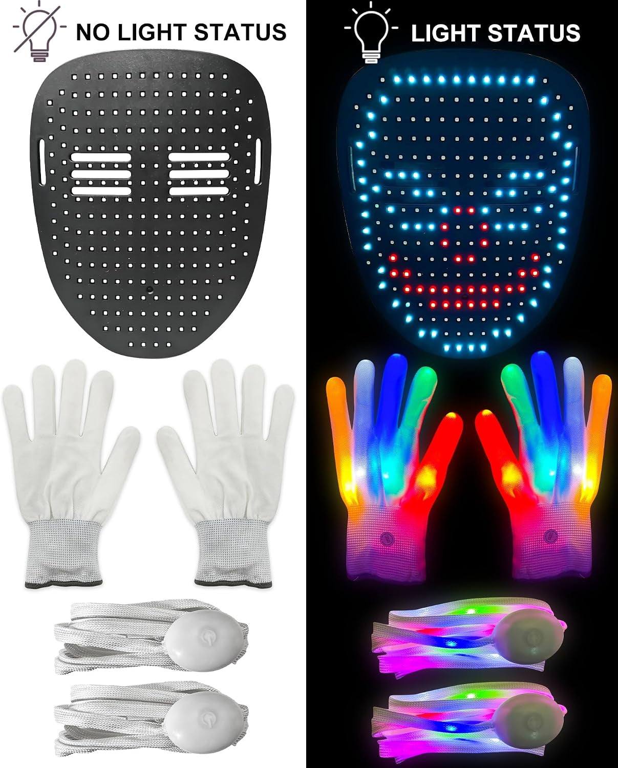 3 Set Halloween Gesture Sensing LED Mask Glow Skeleton Gloves & Shoelaces