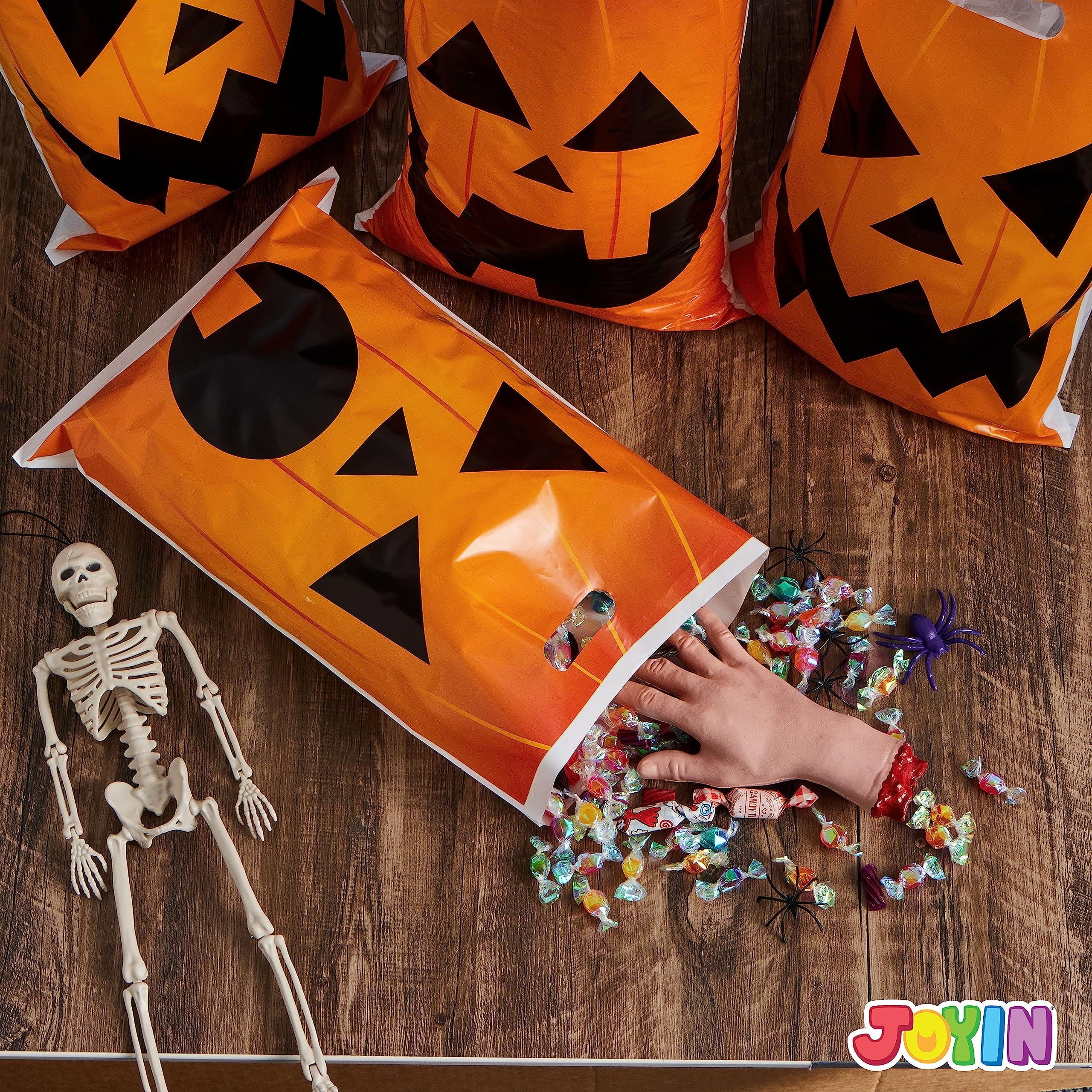 Joyfy 72 Pcs Halloween Trick or Treat Bags Large Halloween Treat Bags for Kids,Halloween Plastics Pumpkins Bags Orange Treat Bags Gift Bags