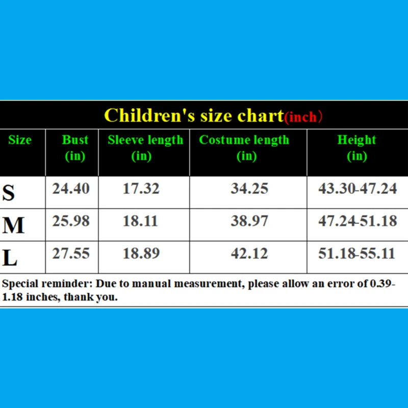 Woody cowboy costume children's size chart with measurements
