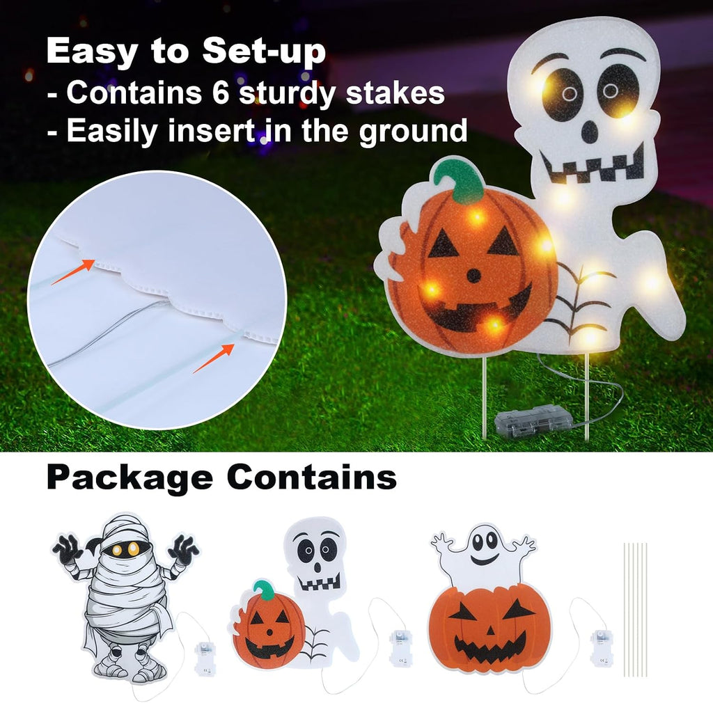 Halloween Decorations Outdoor Yard Signs - Lighted Pumpkin Ghost Stakes