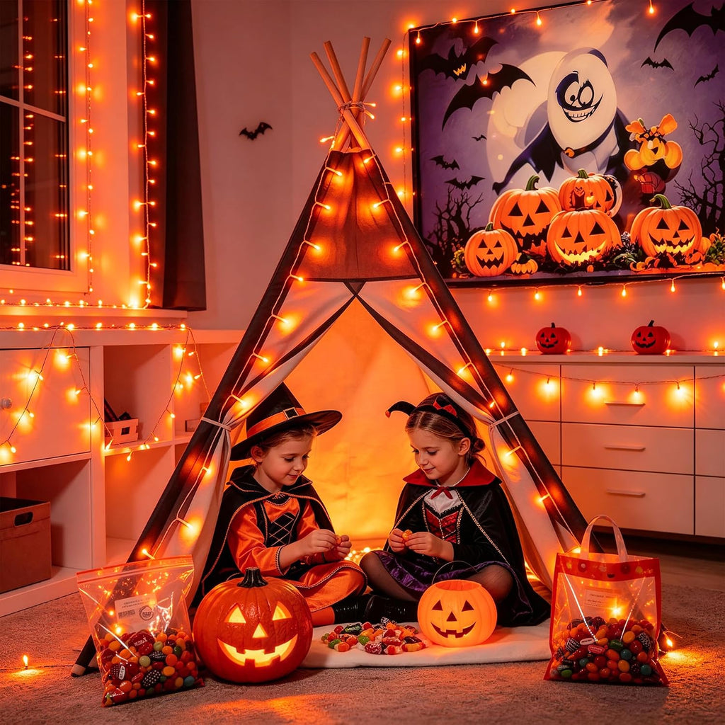 400 LED Orange Lights for Halloween Decor, Plug in with Remote