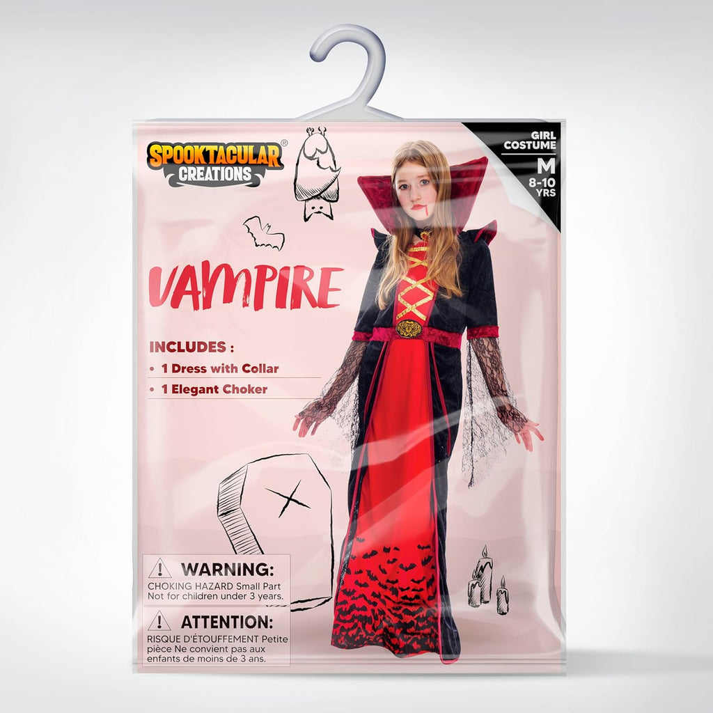 Royal Vampire Costume for Girls, Deluxe Set Halloween Gothic Victorian Vampiress Queen Costume