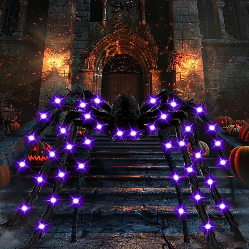 78" Jumbo Halloween Light up Spider Scary Giant Spider for Indoor Outdoor Halloween Spider Decorations Party Favor Yard Home House Décor Multicolor