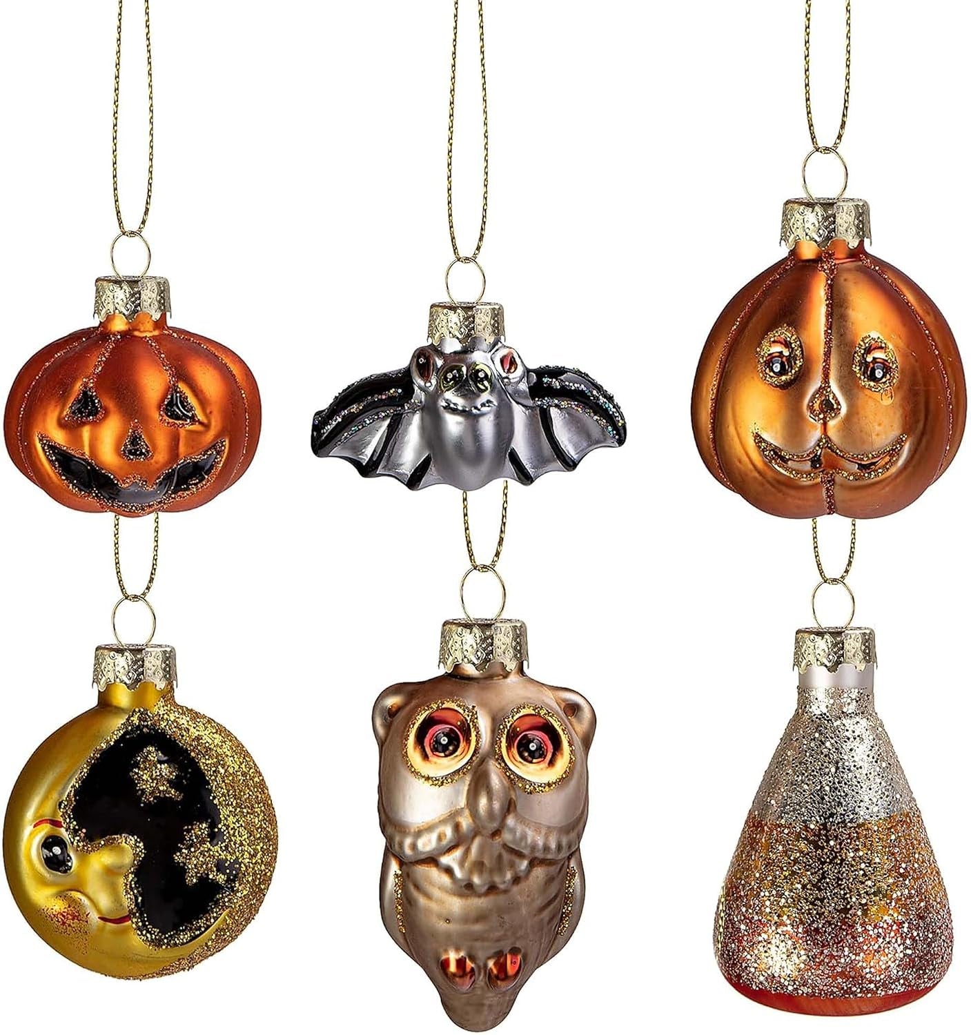 6 Pcs Halloween Glass Blown Hanging Ornaments, Halloween Spooky Tree Decor