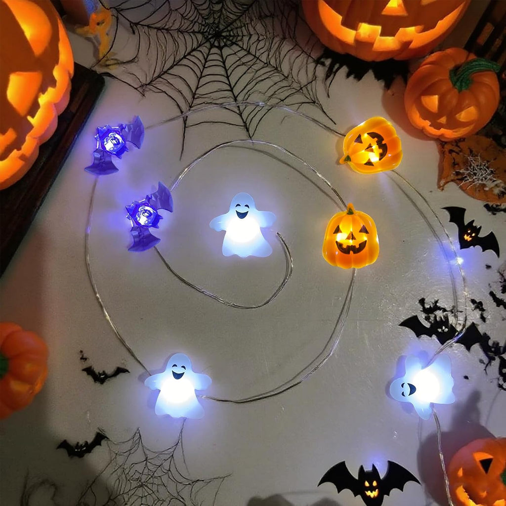 Halloween Lights Battery Operated 16.7Ft 50 LED 3D Pumpkin Bat Ghost Fairy Lights with Timer, Outdoor Waterproof Halloween Spooky Light for Indoor Outdoor Home Fireplace Party Decoration
