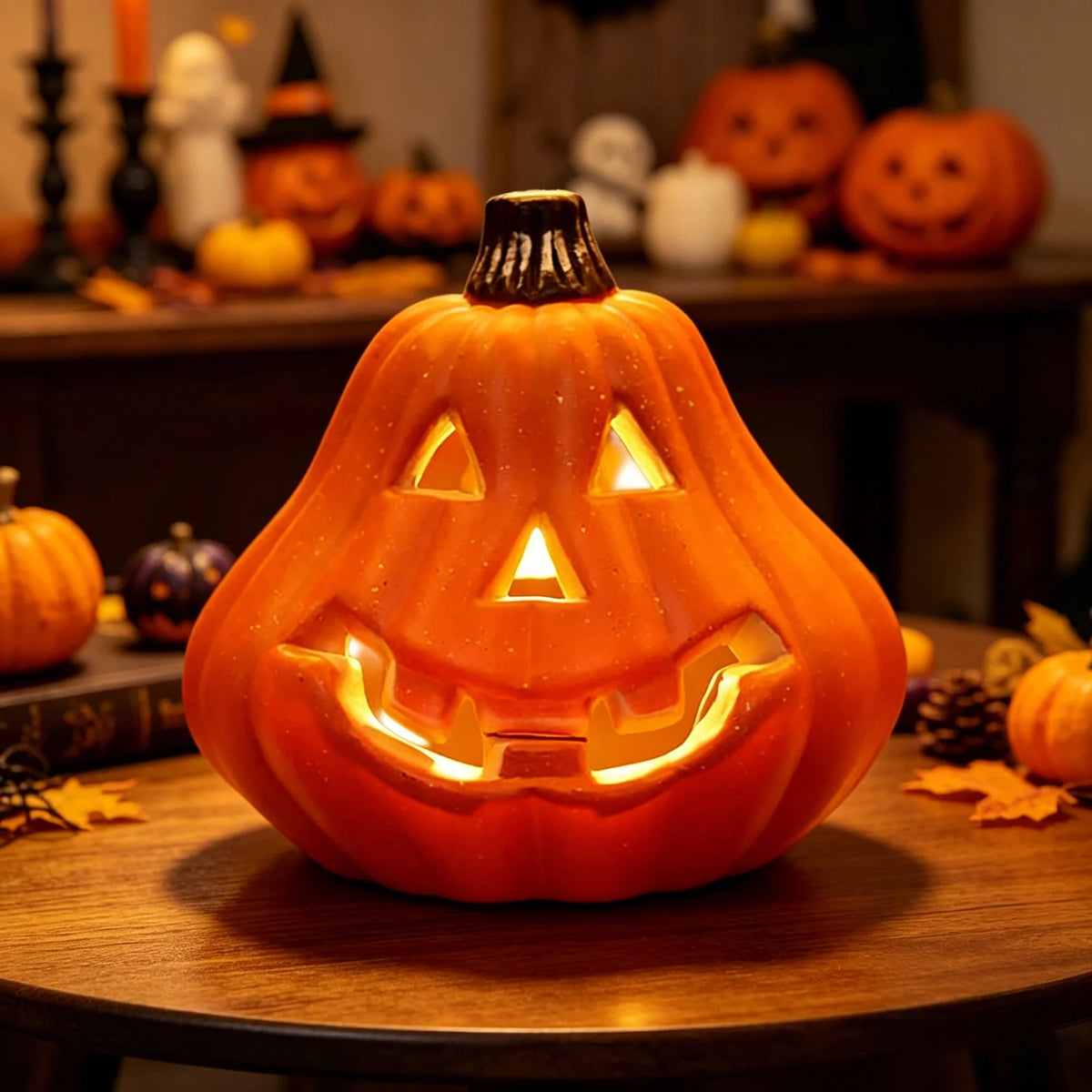 Dengmore 2026 Upgraded 8Inch Warm Light Pumpkin Lantern Scene Layout Halloween Decorations Light up Pumpkin 3D Fall Pumpkin Battery Operated Orange