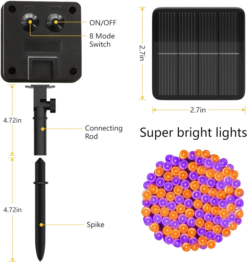 Solar Halloween Lights,39Ft 100LED Orange & Purple String Lights,Halloween Solar Lights Outdoor with 8 Modes Waterproof for Bedroom Patio Garden Party Yard Decoration