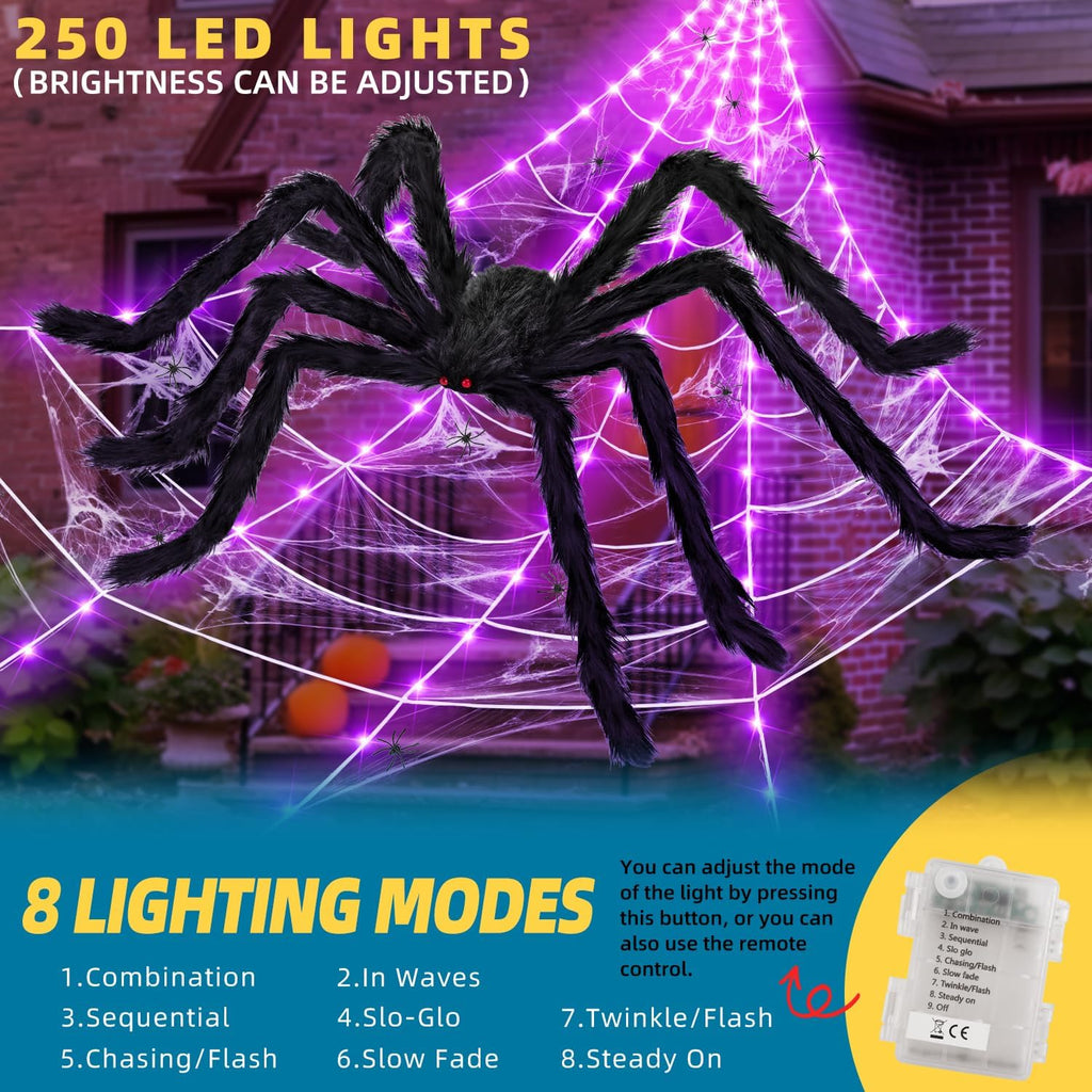 200" Halloween Decorations Light up Spider Web with 250 LED Lights Decor.