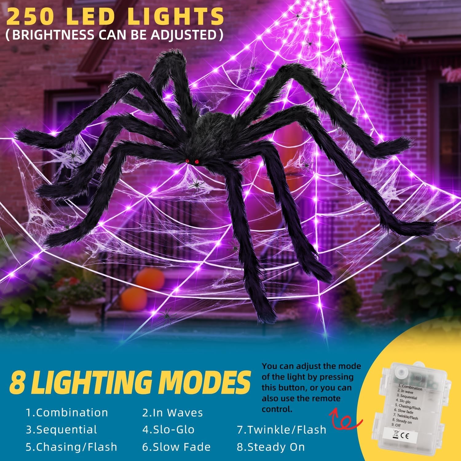 200" Halloween Decorations Light up Spider Web with 250 LED Lights Decor.