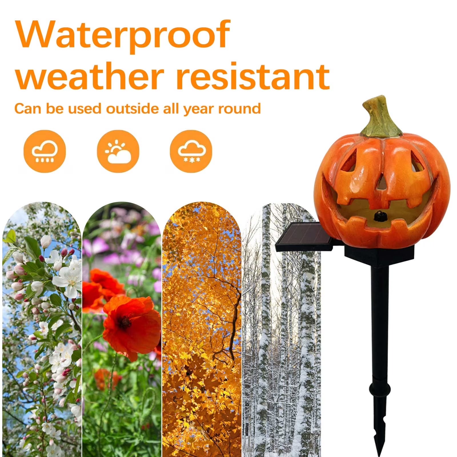 Blukids Halloween Solar Pumpkin Stake Lights Outdoor Halloween Pumpkin Pathway Lights Decorations Waterproof Pumpkin Stake Lamps for Garden Balcony Yard Lawn Pathway Home Party Decoration,17.7"(A)
