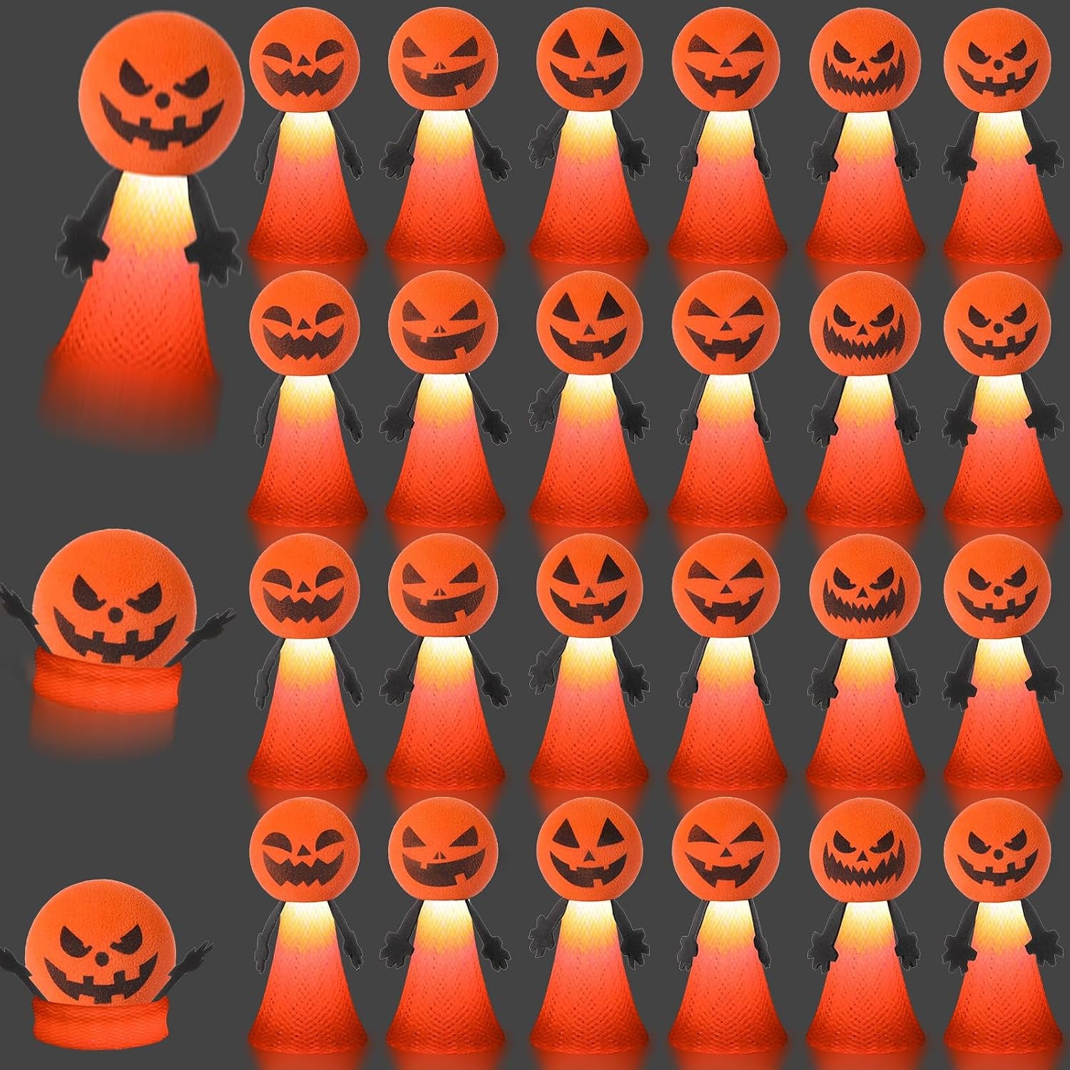 24PCS Halloween Light up Jumping Popper Pumpkin Spring Launchers with Flashing LED Halloween Party Favors for Halloween Bouncy Novelty for Goodie Bag Fillers
