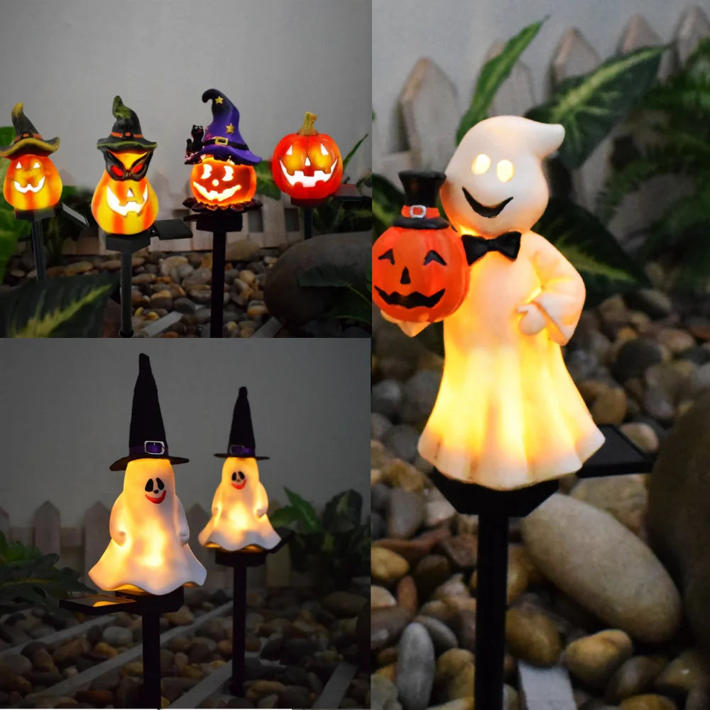Blukids Halloween Solar Pumpkin Stake Lights Outdoor Halloween Pumpkin Pathway Lights Decorations Waterproof Pumpkin Stake Lamps for Garden Balcony Yard Lawn Pathway Home Party Decoration,17.7"(A)