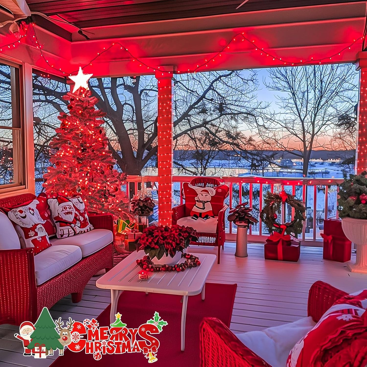 500 LED Halloween Lights Outdoor, Red Christmas String Lights