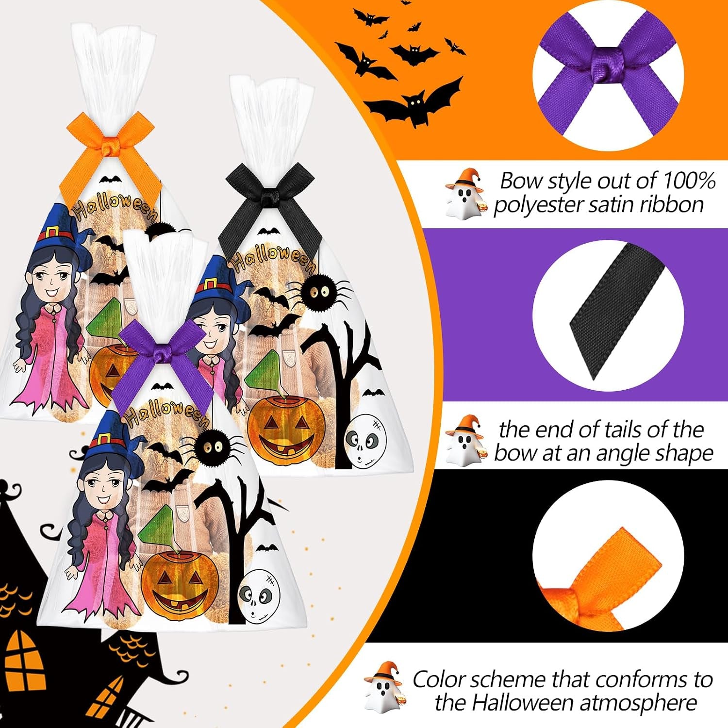 300 Pcs Halloween Mini Bows for Crafts, Cute Color