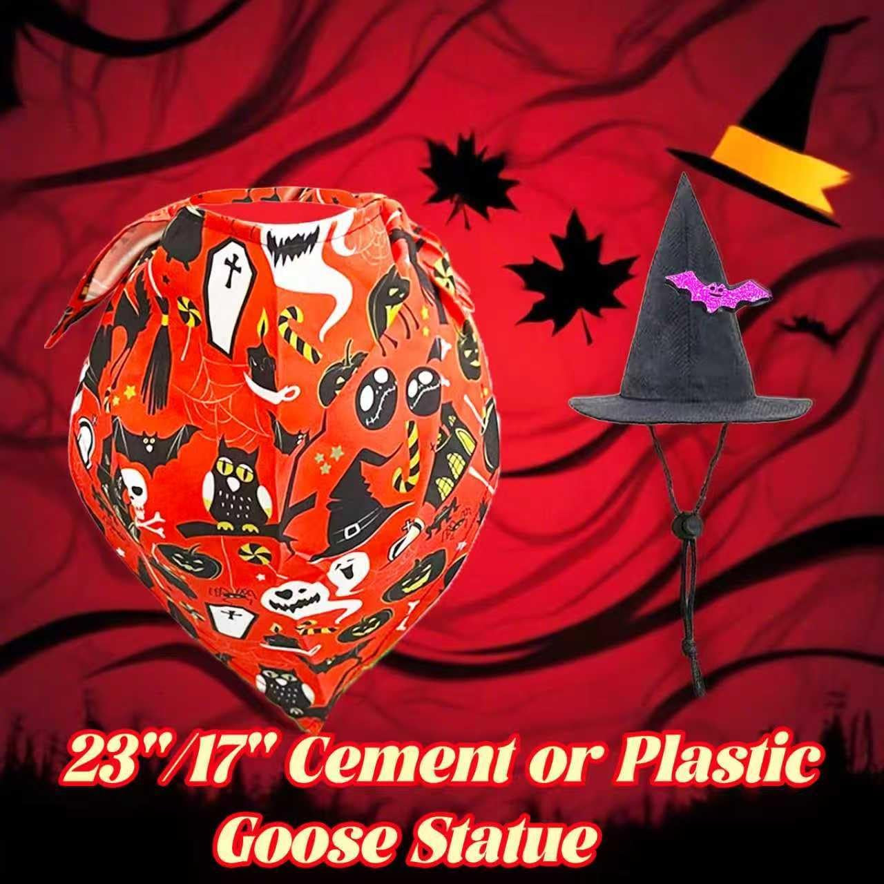 Halloween Porch Goose Outfits for 23"/17" Cement or Plastic Goose Statue,Halloweens Witch Hat and Colorful Scarf，For Halloweens Yard Lawn Outdoor Garden Patio Statue Decoration（Black）