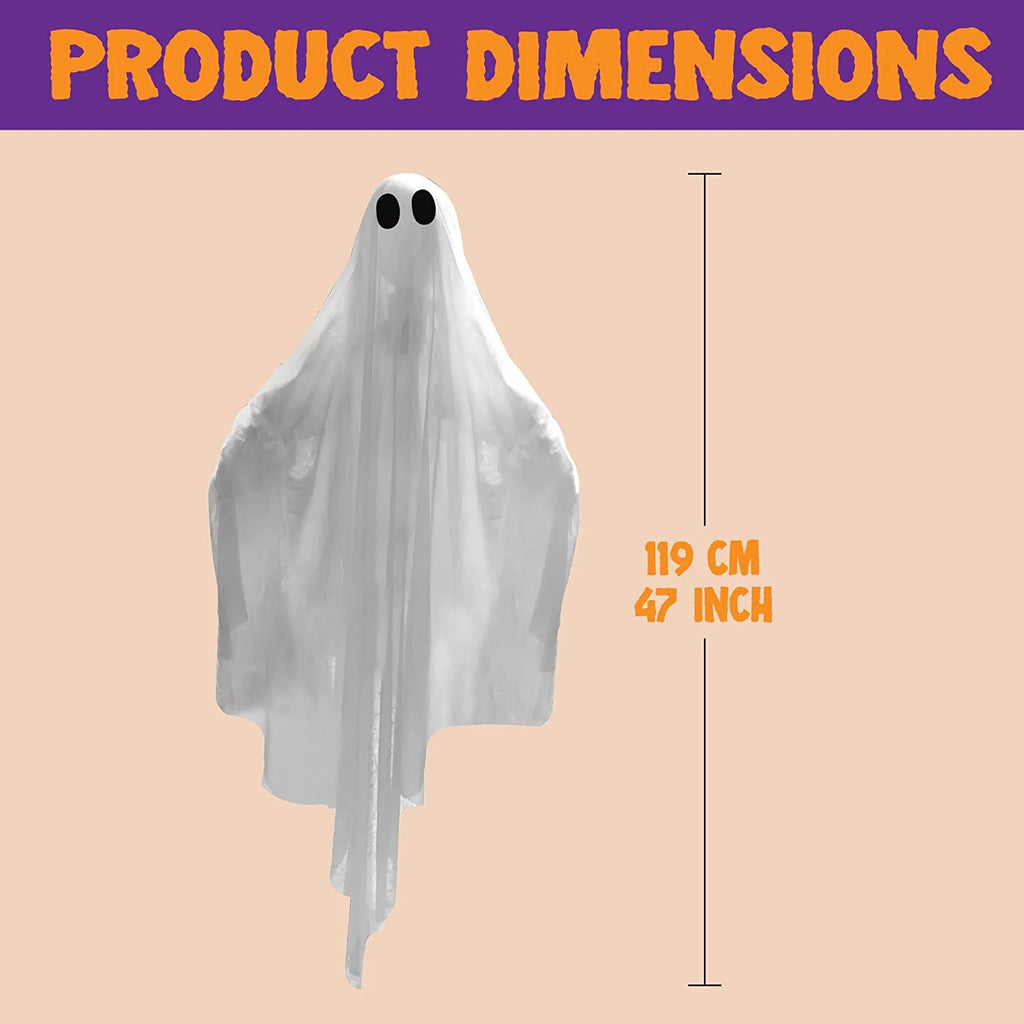 Ayieyill Halloween Ghost Decor with Blue LED Light, 47” Light up Hanging Ghost Halloween Yard Porch Decorations Outdoor