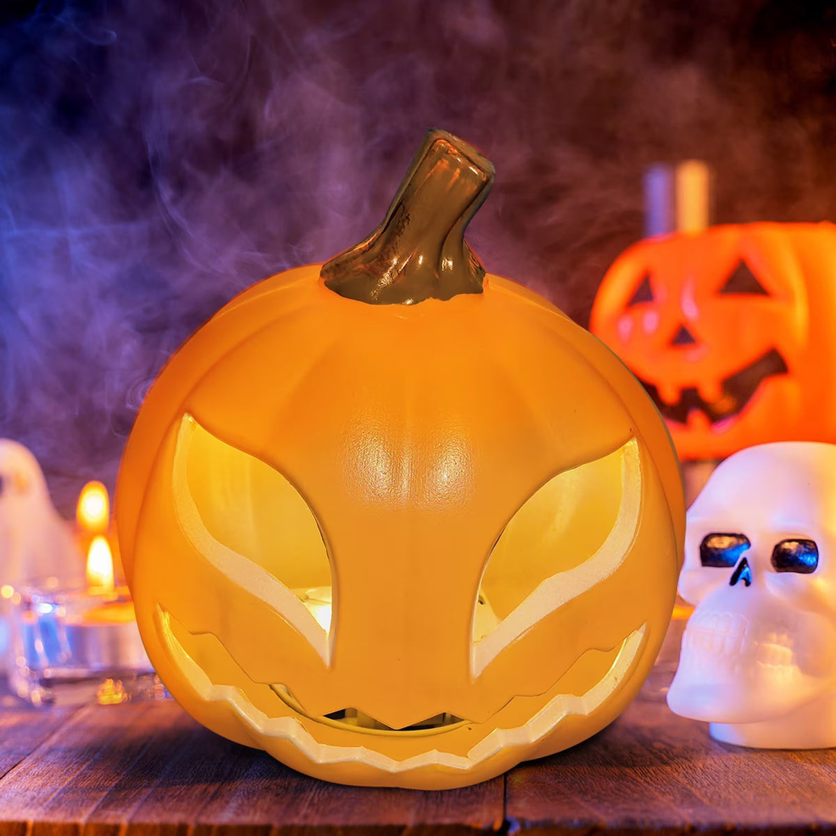 Dengmore 2026 Upgraded 8Inch Warm Light Pumpkin Lantern Scene Layout Halloween Decorations Light up Pumpkin 3D Fall Pumpkin Battery Operated Orange