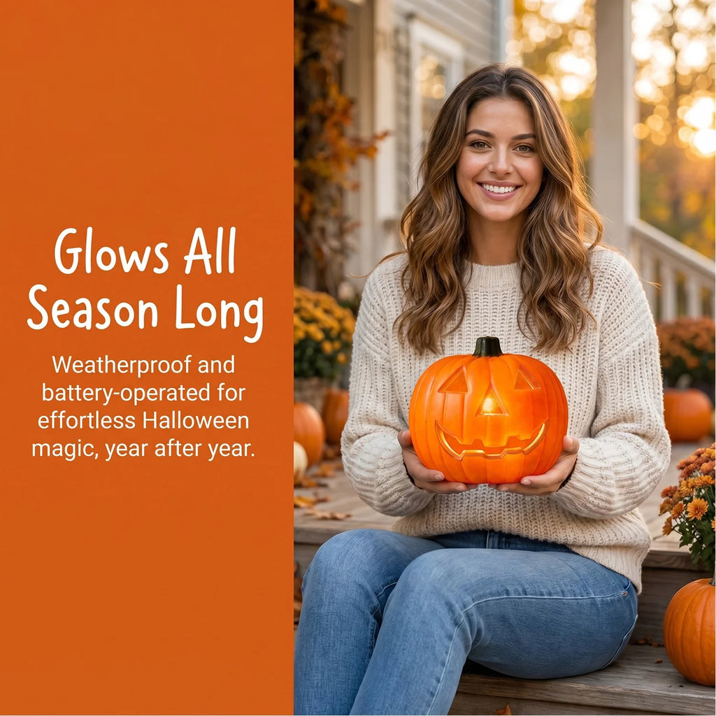 Dengmore 2026 Upgraded 8Inch Warm Light Pumpkin Lantern Scene Layout Halloween Decorations Light up Pumpkin 3D Fall Pumpkin Battery Operated Orange