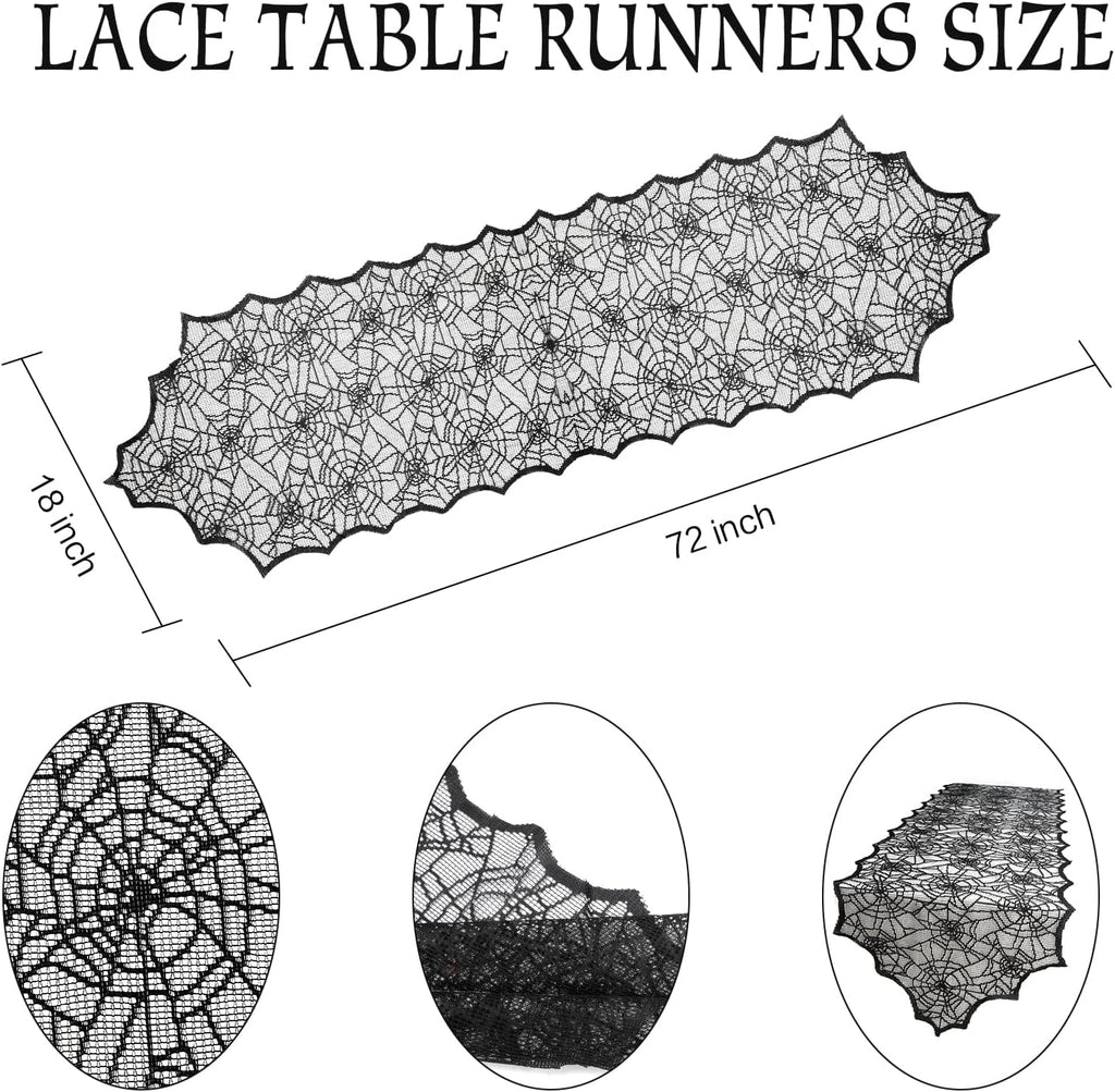 Halloween Decorations Table Runner - Black Lace Spider Web Table Runners for Halloween Table Decor, 18 X 72 Inch Halloweens Lace Table Runner for Halloweens Party Home Kitchen Dinner Decoration Indoor