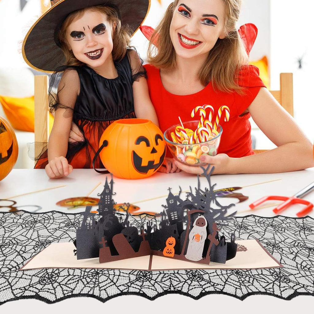 Halloween Decorations Table Runner - Black Lace Spider Web Table Runners for Halloween Table Decor, 18 X 72 Inch Halloweens Lace Table Runner for Halloweens Party Home Kitchen Dinner Decoration Indoor